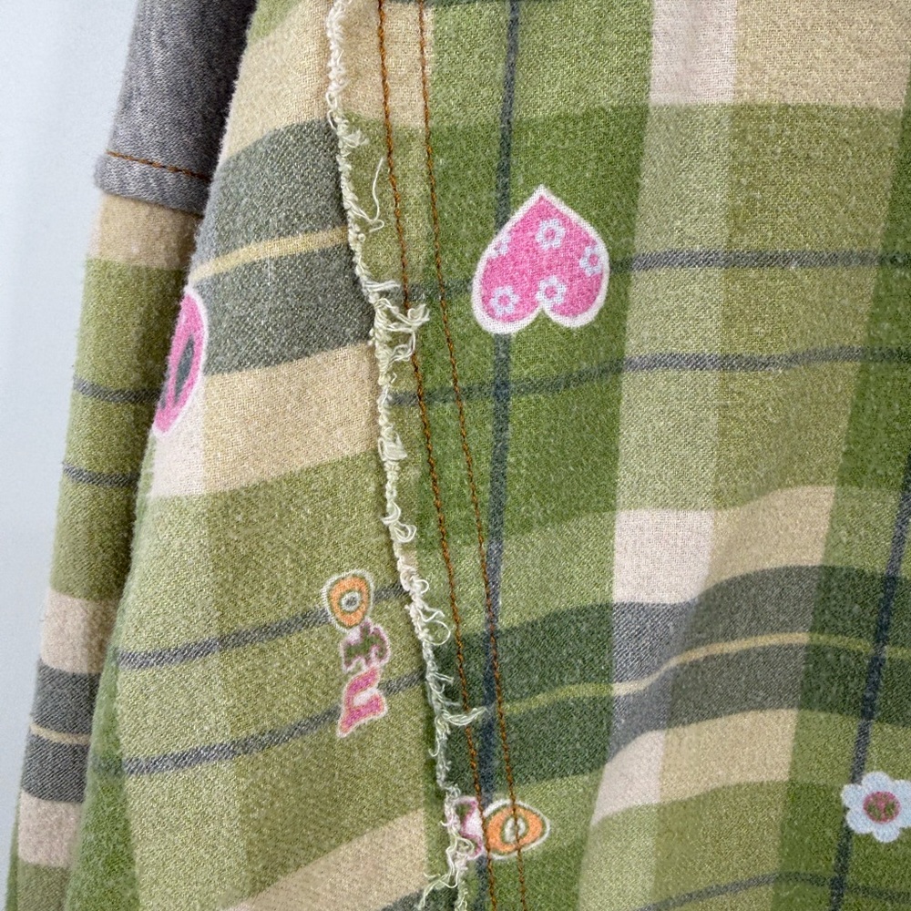 Urban Outfitters Out From Under green patchwork button-up shirt shacket jacket S - Picture 4 of 16